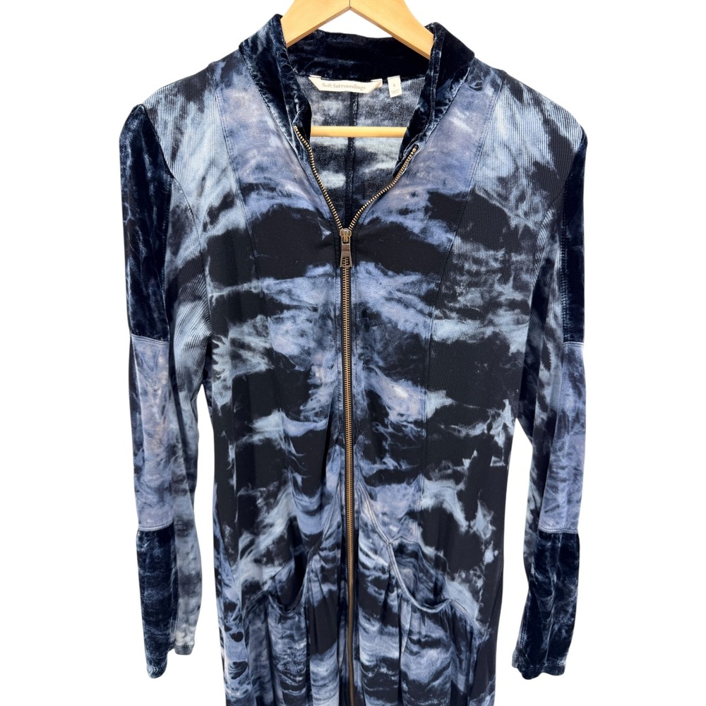 Soft Surroundings Velvet Trim Tie Dye Zip Up Long Sleeve Dress Dark Academia S - Picture 6 of 7